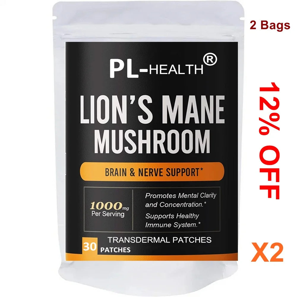 Lions Mane Mushroom Transdermal Patches Promotes Mental Clarity, Focus, and Memory - 30 Patches One Month Supply