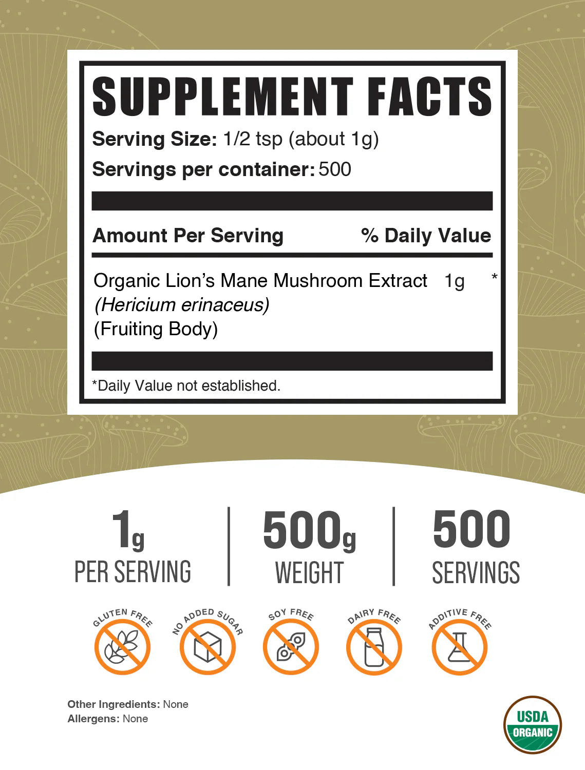 Organic Lion'S Mane Mushroom Extract Powder