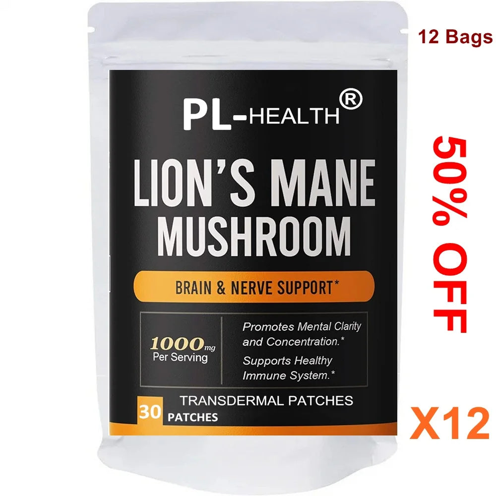 Lions Mane Mushroom Transdermal Patches Promotes Mental Clarity, Focus, and Memory - 30 Patches One Month Supply
