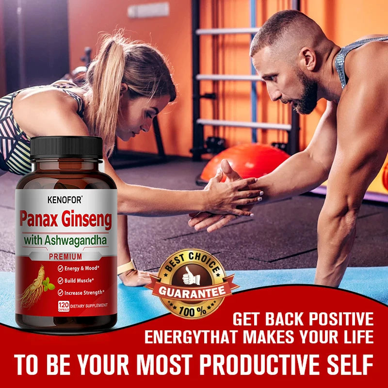 Ginseng and Ashwagandha Extracts - Supports Energy, Strength, Vitality and Performance for Men and Women