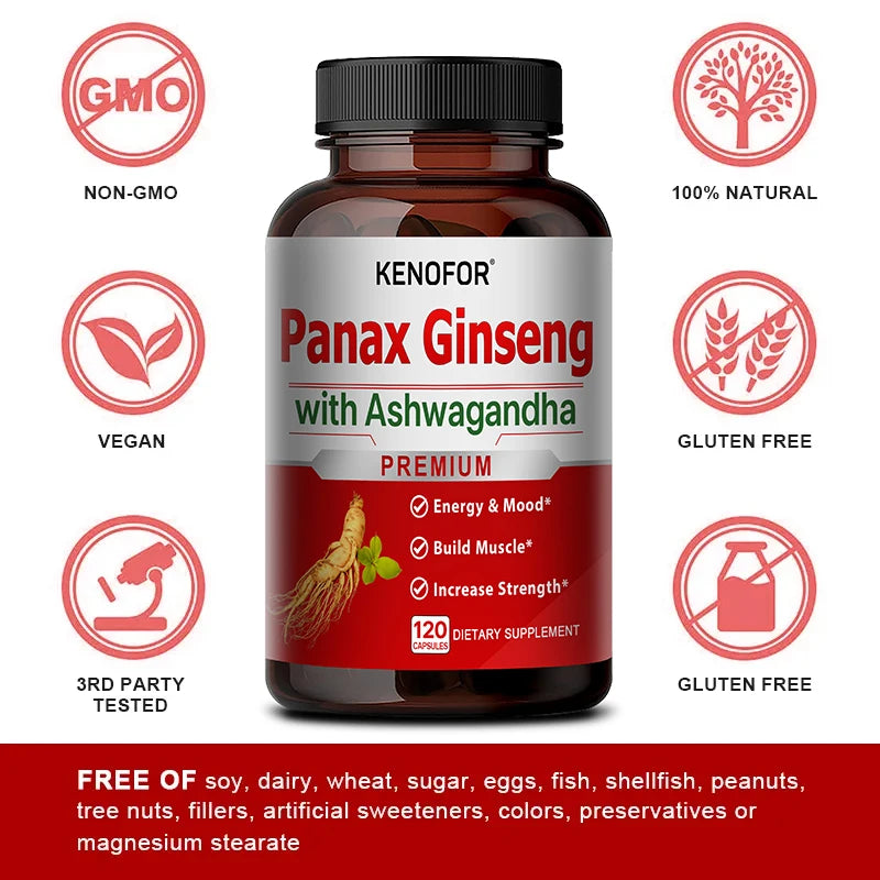 Ginseng and Ashwagandha Extracts - Supports Energy, Strength, Vitality and Performance for Men and Women