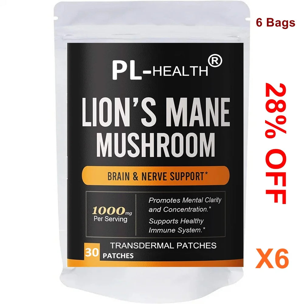 Lions Mane Mushroom Transdermal Patches Promotes Mental Clarity, Focus, and Memory - 30 Patches One Month Supply